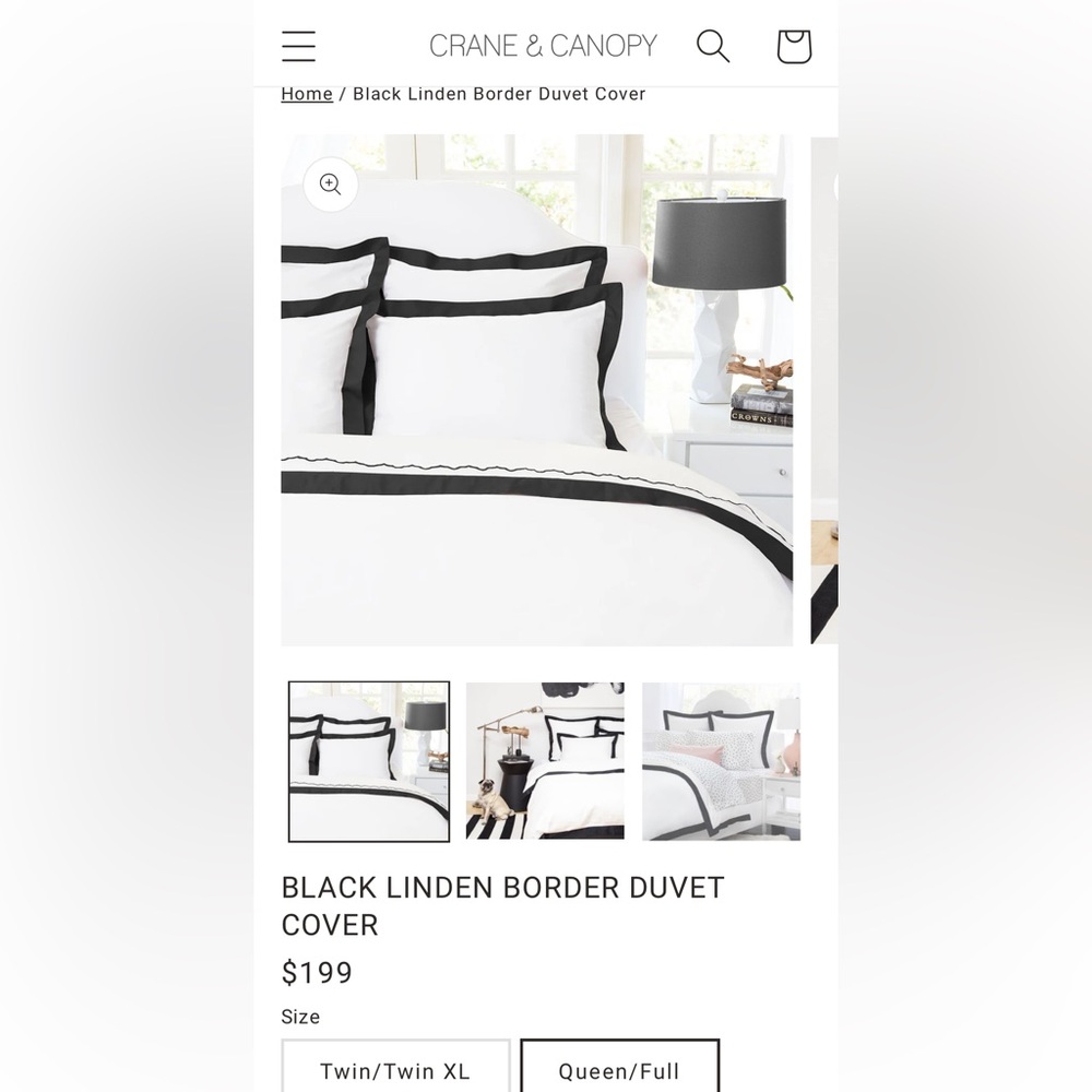 Black Lined Border Queen/Full Duvet Cover